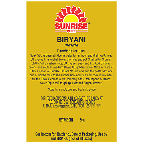 Sunrise Pure Pure Biryani Masala Spice Powder, 50 g Box