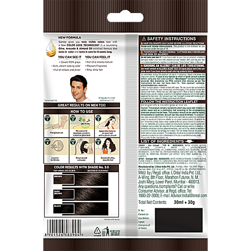 Garnier Hair Colour - Color Naturals, Creme Riche Sachet, 60 g Shade 3, Darkest Brown 