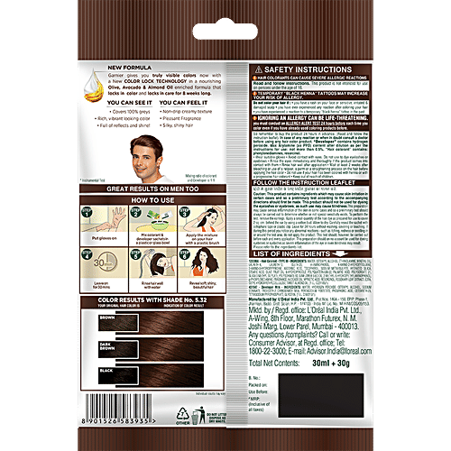 Garnier Hair Colour - Color Naturals Creme Riche Sachet, Taapsee's Caramel Brown., 60 g Shade 5.32 