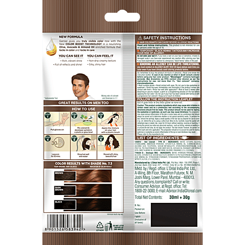 Garnier Hair Colour - Color Naturals Creme Riche Sachet, 60 g Shade 7.3, Golden Brown