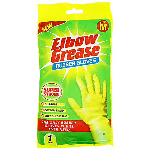 Buy ELBOW GREASE Rubber Gloves Cotton Lined, Soft & Non Slip, Medium Online at Best Price of