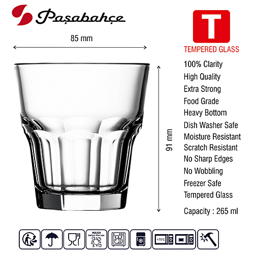 Pasabahce Casablanca Whisky/Juice Tumbler - Tempered Glass, 265 ml (Set of 3) 