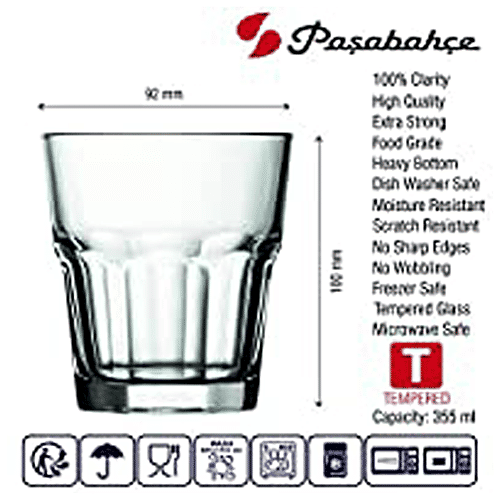 Pasabahce Casablanca Whisky/Juice Tumbler - Tempered Glass, 355 ml (Set of 6)