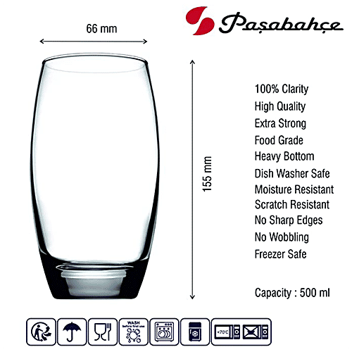 Pasabahce Barrel Glass Water/Juice Tumbler, 500 ml (Set of 6) 