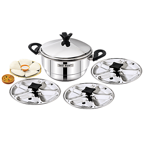 Buy Tallboy Stainless Steel Multi Kadai Idli Maker 3 Plates,15 Idlis, Induction Base, Bakelite