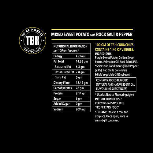 To Be Honest Mixed Sweet Potato With Rock Salt & Pepper, 75 g  Gluten Free, Vacuum Cooked, Real Vegetable Snack