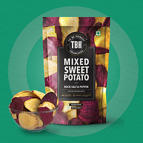 To Be Honest Mixed Sweet Potato With Rock Salt & Pepper, 75 g  Gluten Free, Vacuum Cooked, Real Vegetable Snack