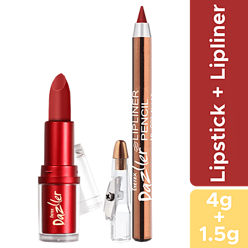 Eyetex Dazller Pink Plum Lipstick + Lip Liner Pencil - With Built-In Sharpener, Matte Finish, 2 pcs M101, DLL101 