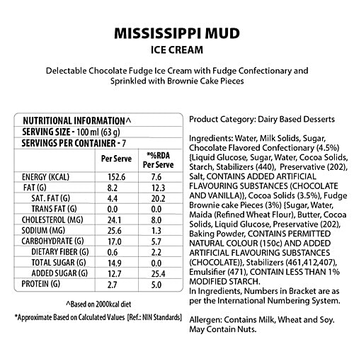 Baskin Robbins Mississippi Mud Ice Cream, 700 ml Tub Delectable Chocolate Fudge
 Sprinkled with Brownie Pieces