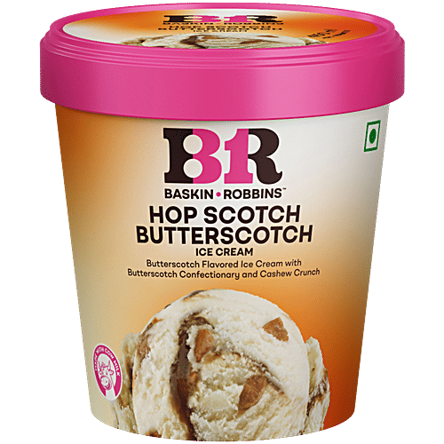 Baskin Robbins Hop Scotch Butterscotch Ribbon Ice Cream, 450 ml Tub Smooth Butterscotch Flavour
 Sprinkled with Cashew Praline