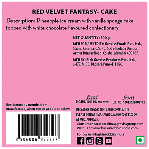 Baskin Robbins Red Velvet Cake, 500 g  