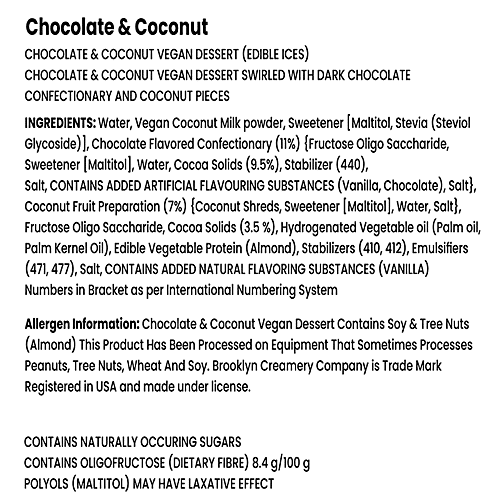 The Brooklyn Creamery Vegan Chocolate & Coconut Ice Cream, 450 ml Tub