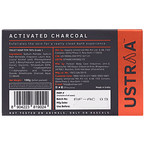 Ustraa Deo Soap For Men With Activated Charcoal, 100 g