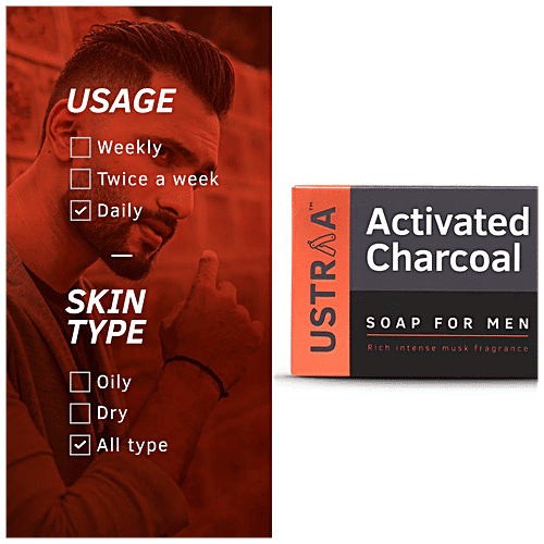 Ustraa Deo Soap For Men With Activated Charcoal, 100 g