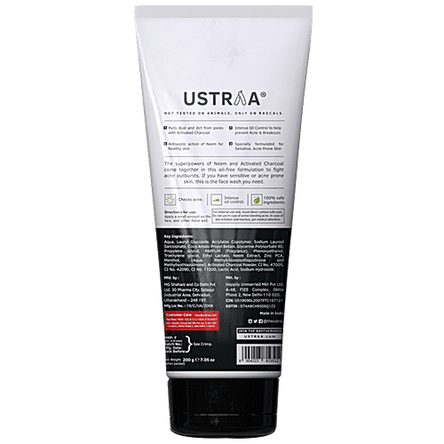 Buy Ustraa Acne Control Men's Face Wash Neem & Charcoal, Oil Free
