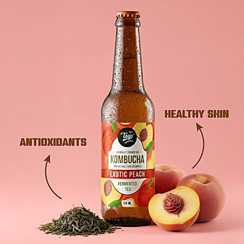 Toyo Kombucha Non-Alcoholic Exotic Peach Fermented Tea, 330 ml  Guilt-free Escape
 Exotic Peach Flavour
 Healthy Alternative