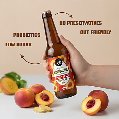 Toyo Kombucha Non-Alcoholic Exotic Peach Fermented Tea, 330 ml  Guilt-free Escape
 Exotic Peach Flavour
 Healthy Alternative