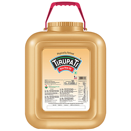Tirupati Physically Refined Rice Bran Oil, 15 L Tap Jar 