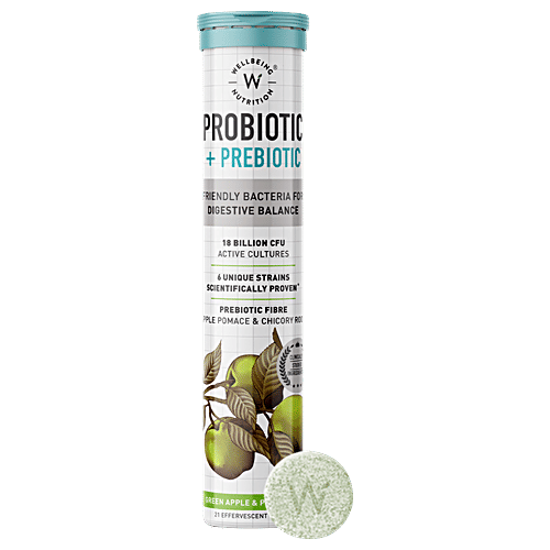 Wellbeing Nutrition Daily Probiotic + Prebiotic Effervescent Tablets - 18 Billion CFU, 6 Strains, 21 pcs Friendly Bacteria For Digestive Balance