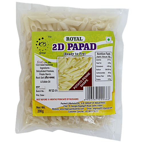 Royal 2D Papad Potato Penne Shape - Navratri Special, 200 g Pouch 