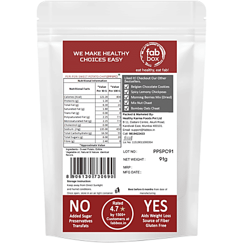 Fabbox Peri Peri Sweet Potato Chips, 91 g Pouch 