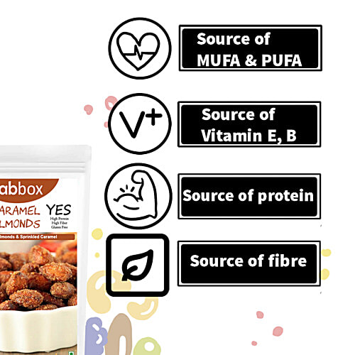 Fabbox Roasted Caramel Almonds With Sesame Seeds - Healthy Snack, Gluten-Free, Vegan, 150 g Pouch 