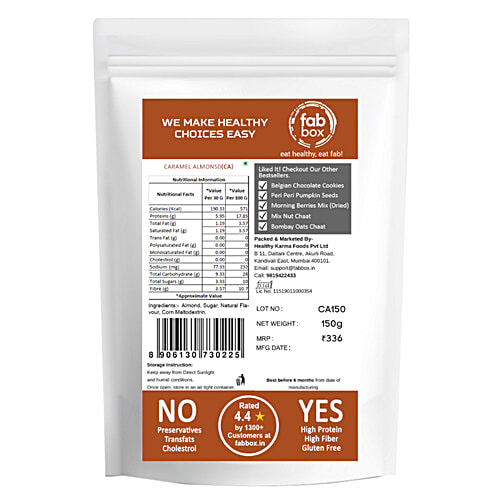 Fabbox Roasted Caramel Almonds With Sesame Seeds - Healthy Snack, Gluten-Free, Vegan, 150 g Pouch 