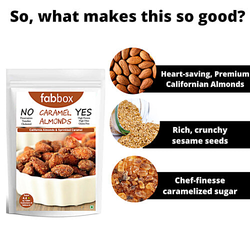 Fabbox Roasted Caramel Almonds With Sesame Seeds - Healthy Snack, Gluten-Free, Vegan, 150 g Pouch 