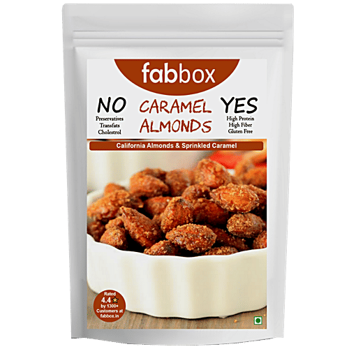 Fabbox Roasted Caramel Almonds With Sesame Seeds - Healthy Snack, Gluten-Free, Vegan, 150 g Pouch 