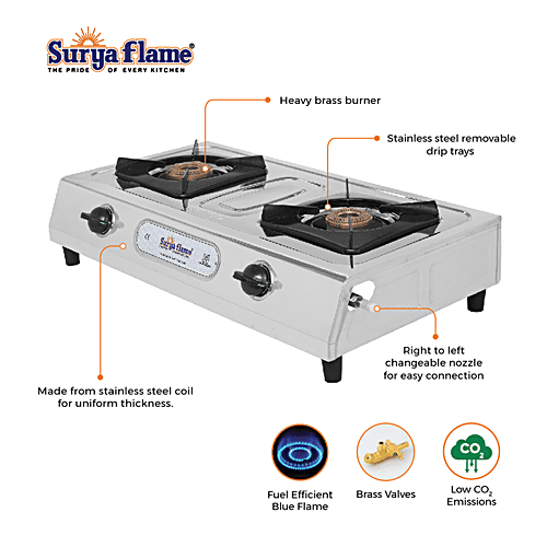 Buy Surya Flame 2 Burner Eco Delux Stainless Steel Cook Top Gas Stove