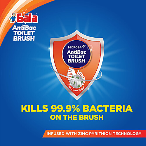 Gala Anti Bacterial Toilet Brush - Double Hockey, 160 g  Kills 99.9% Bacteria
 Infused with Zinc Pyrithione Tech
 Superior Rinsing Mechanism