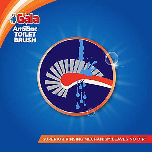 Gala Anti Bacterial Toilet Brush - Double Hockey, 160 g  Kills 99.9% Bacteria
 Infused with Zinc Pyrithione Tech
 Superior Rinsing Mechanism