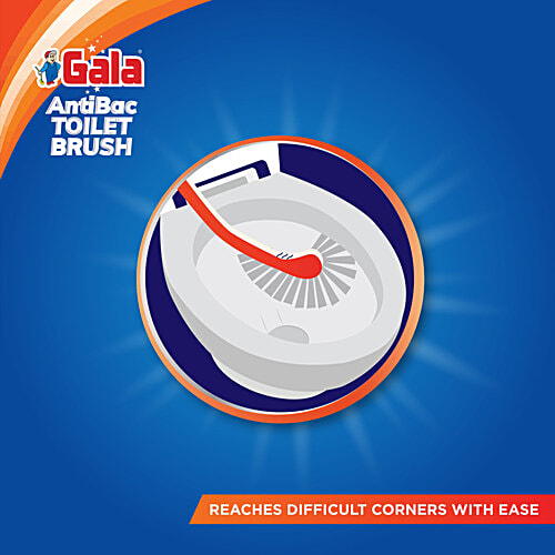 Gala Anti Bacterial Toilet Brush - Double Hockey, 160 g  Kills 99.9% Bacteria
 Infused with Zinc Pyrithione Tech
 Superior Rinsing Mechanism