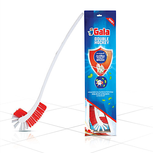 Gala Anti Bacterial Toilet Brush - Double Hockey, 160 g  Kills 99.9% Bacteria
 Infused with Zinc Pyrithione Tech
 Superior Rinsing Mechanism