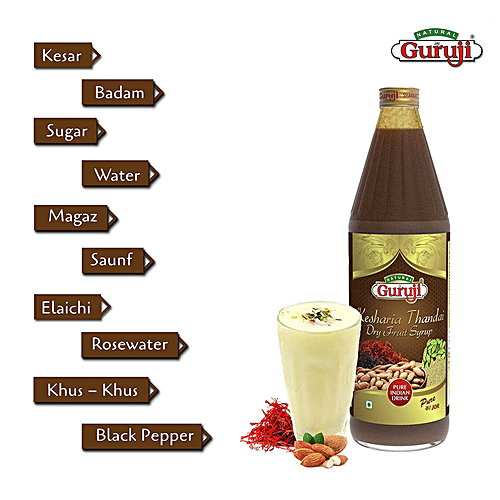 Jai Guruji Kesharia Thandai Dry Fruit Syrup, 750 ml Glass Bottle 