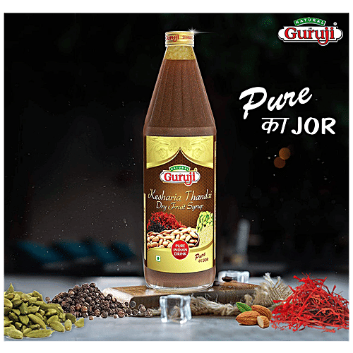 Jai Guruji Kesharia Thandai Dry Fruit Syrup, 750 ml Glass Bottle 