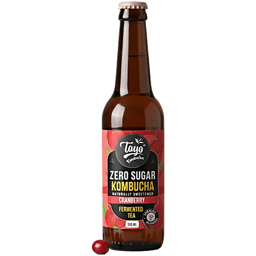 Toyo Kombucha Zero Sugar Cranberry Fermented Tea, 330 ml  Naturally Sweetened, Contains Probiotics