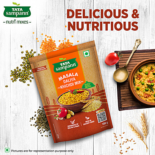 Tata Sampann Masala Daliya Khichdi Mix - Rich In Dietary Fibre, 180 g Pouch