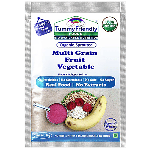 TummyFriendly Foods Organic Sprouted Multi Grain Fruit Vegetable Porridge Mix, 50 g Pouch 