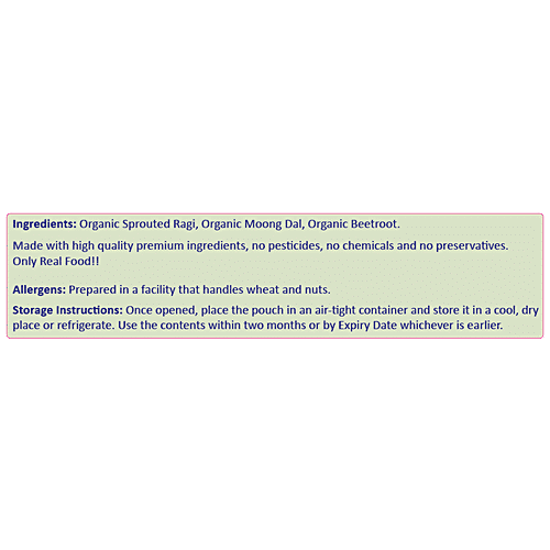 TummyFriendly Foods Organic Sprouted Ragi, Moong Dal - Beetroot Porridge Mix, 50 g Pouch 