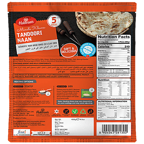Haldiram's Tandoori Naan - Minute Khana, 400 g  