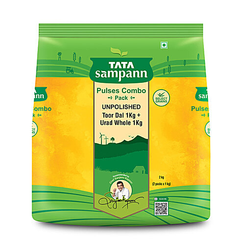 Tata Sampann Pulses Combo Pack - Unpolished Toor Dal/Arhar Dal & Unpolished Urad Dal Whole, 2 pcs (1 kg each)