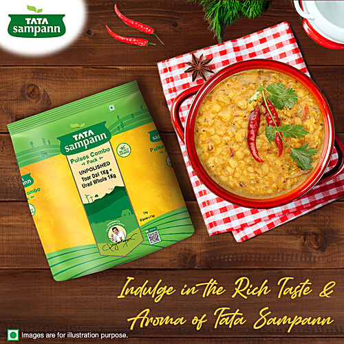 Tata Sampann Pulses Combo Pack - Unpolished Toor Dal/Arhar Dal & Unpolished Urad Dal Whole, 2 pcs (1 kg each)