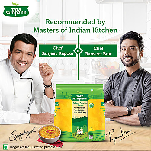Tata Sampann Pulses Combo Pack - Unpolished Toor Dal/Arhar Dal & Unpolished Urad Dal Whole, 2 pcs (1 kg each)