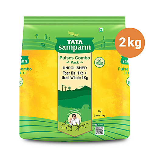 Tata Sampann Pulses Combo Pack - Unpolished Toor Dal/Arhar Dal & Unpolished Urad Dal Whole, 2 pcs (1 kg each)