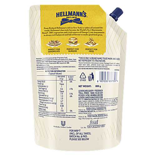 Buy Hellmanns Veg Mayonnaise Eggless, World's No.1 Brand Online at