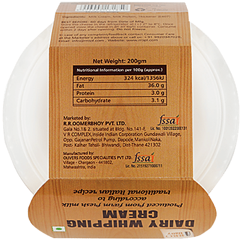 RRO DAIRY Whipping Cream - Used For Making Desserts, 200 g Container Produced from farm fresh milk
 According to traditional Italian recipe