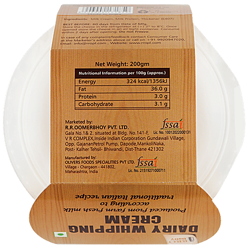 RRO DAIRY Whipping Cream - Used For Making Desserts, 200 g Container Produced from farm fresh milk
 According to traditional Italian recipe