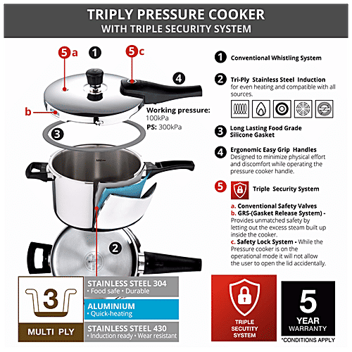 Buy Bergner Argent Elements Triply Stainless Steel Pressure Cooker with