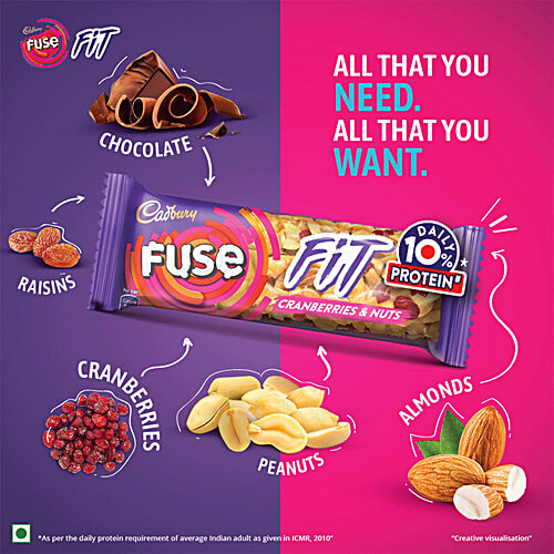 Cadbury Fuse Fit Chocolate Snack Bar - With Cranberries & Nuts, 41 g